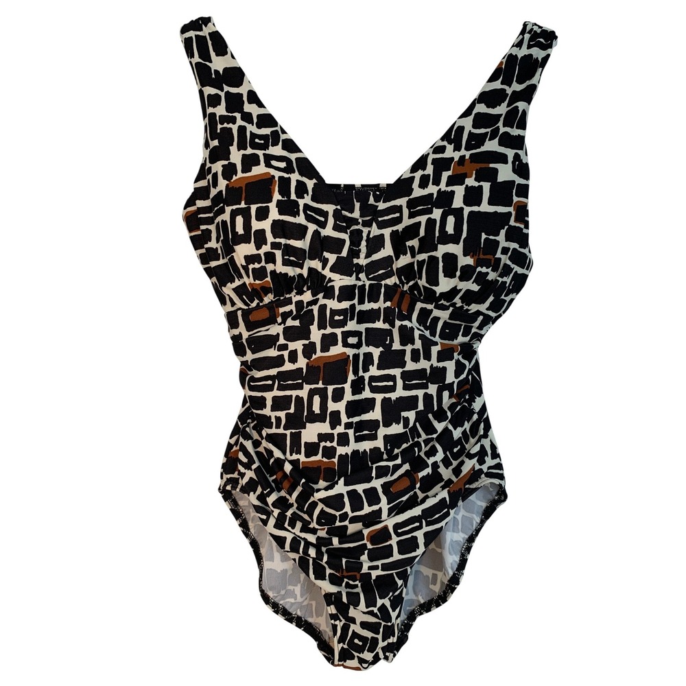 Lands End Slender Suit Grecian Adjustable Geometric One Piece Bathing Suit / 12P